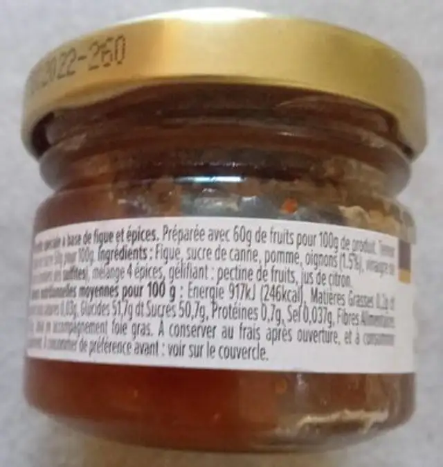 Chutney de Figues aux épices nutrition facts table