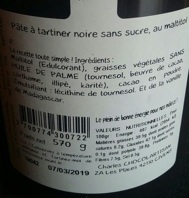 Kepourtous, sans sucres, sans huile de palme ingredients label