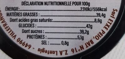 Pâte à tartiner noir noisette et piment espelette nutrition facts table