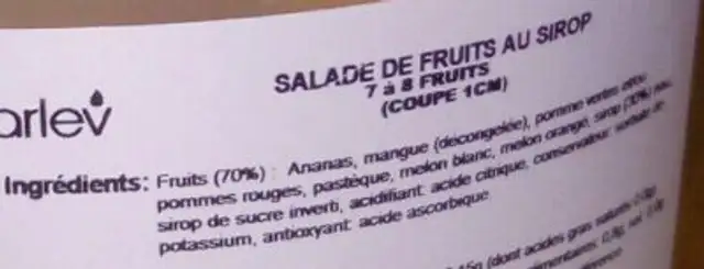 Salade de fruits au sirop ingredients label