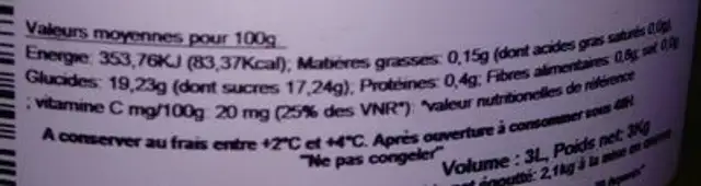 Salade de fruits au sirop nutrition facts table