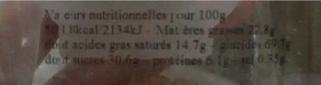 Les Sablé Rose/Framboise nutrition facts table