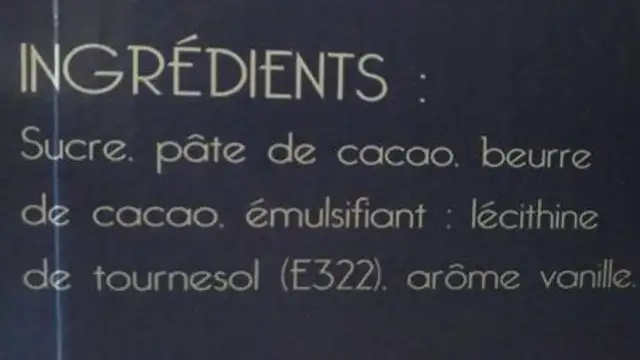 Bâtons boulangers ingredients label