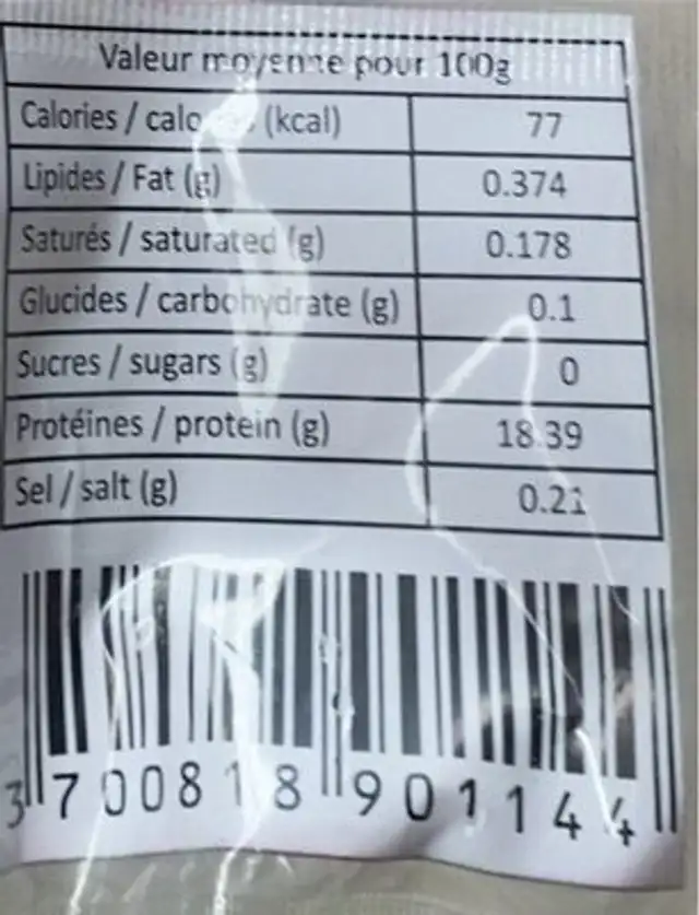 Filets de poisson Perroquet nutrition facts table