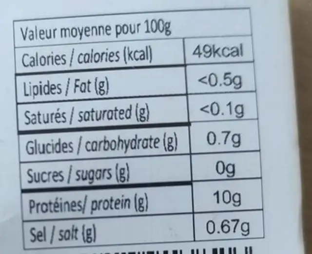 Tubes d'encornets géants congelés nutrition facts table