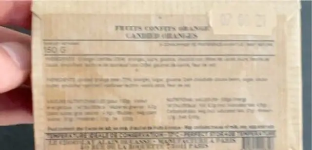 Fruits Confits nutrition facts table