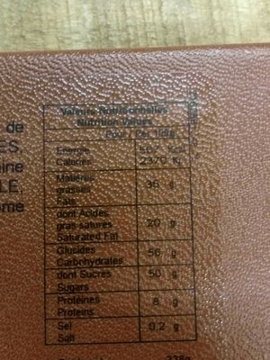 Coffret de bonbons de chocolat lait nutrition facts table