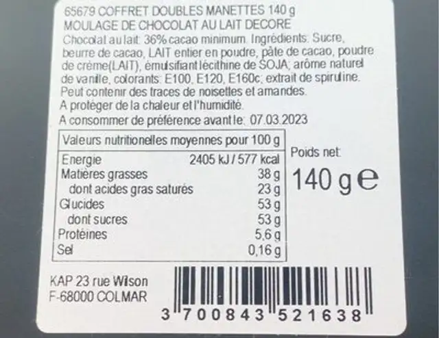 Coffret doubles manettes 140g moukage de chocolat au lait