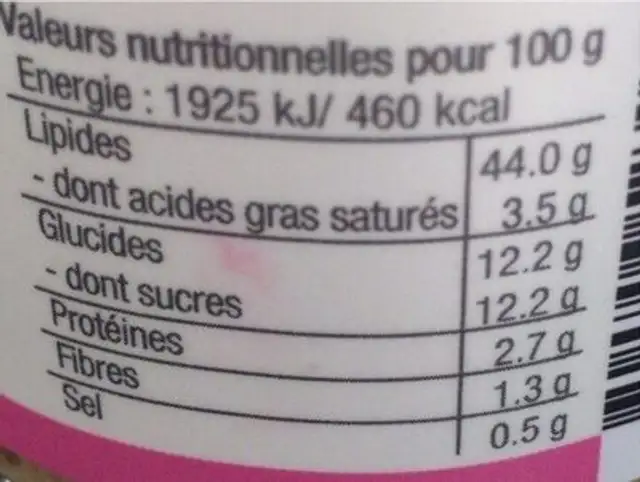 Creme d’ail nutrition facts table