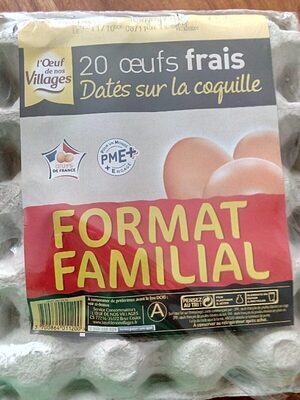 20 oeufs frais datés sur la coquille front packaging