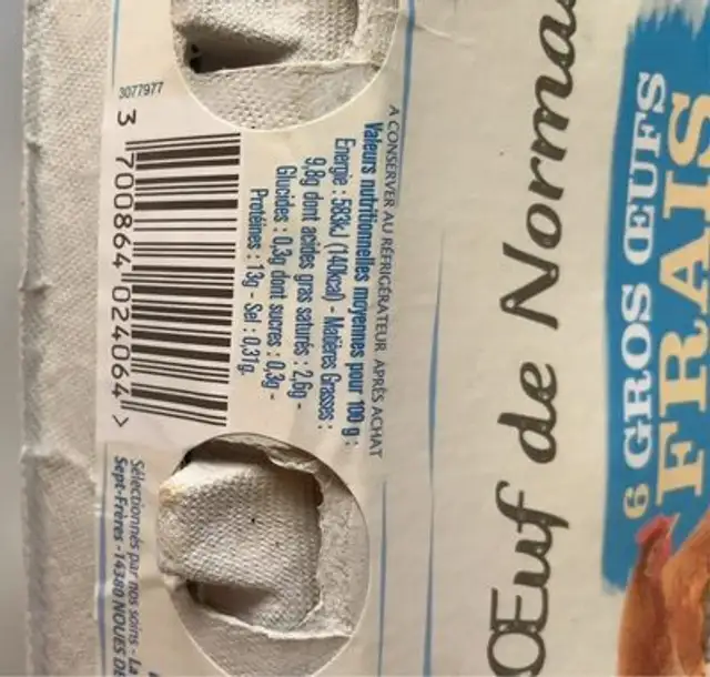 OEUF NORMANDIE SOL DCR X6 L nutrition facts table