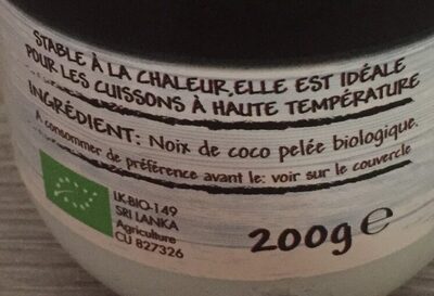 Beurre de coco ingredients label