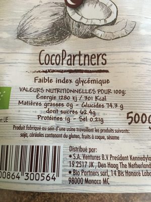 Sucre de coco bio ingredients label