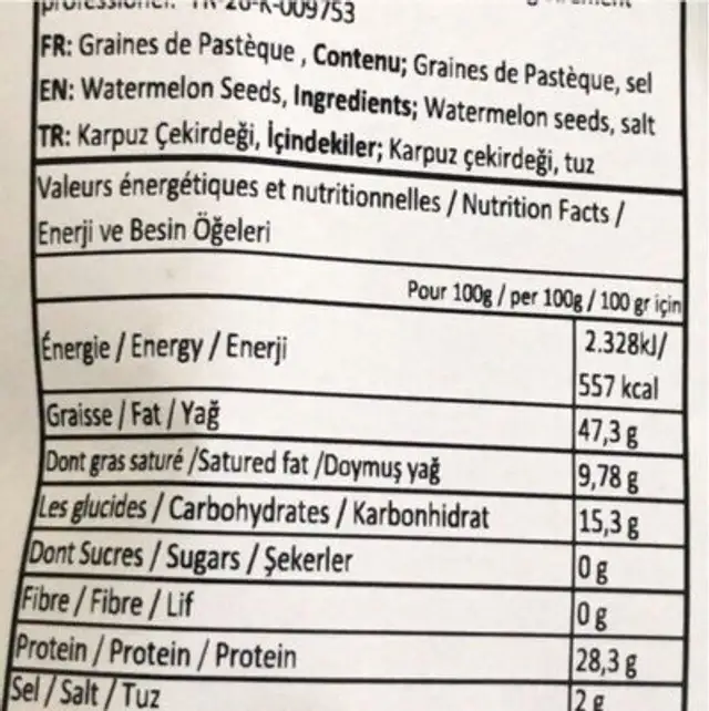 Graines de pastèque nutrition facts table