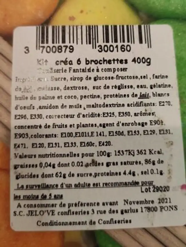 Kit créa 6 brochettes nutrition facts table