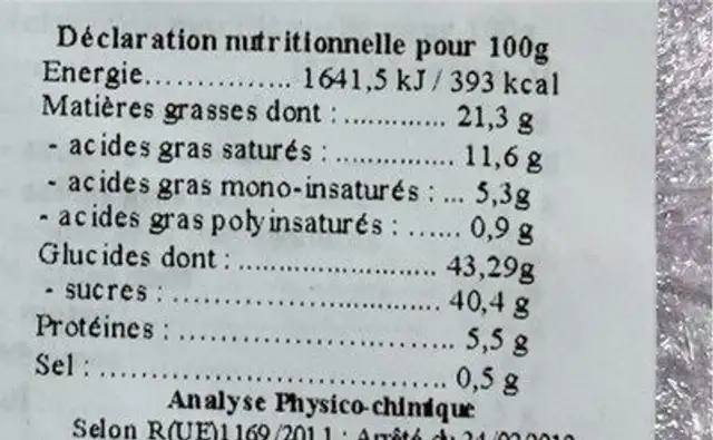 Fondant Baulois à la menthe nutrition facts table