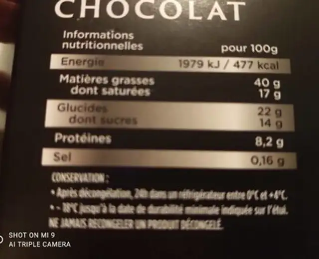 Secret chocolat nutrition facts table