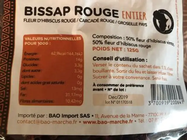 Bissap rouge entier ingredients label