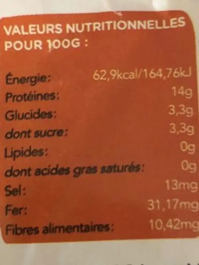 Bissap rouge entier nutrition facts table