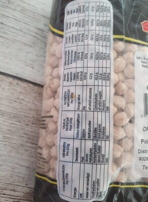 Pois chiches nutrition facts table