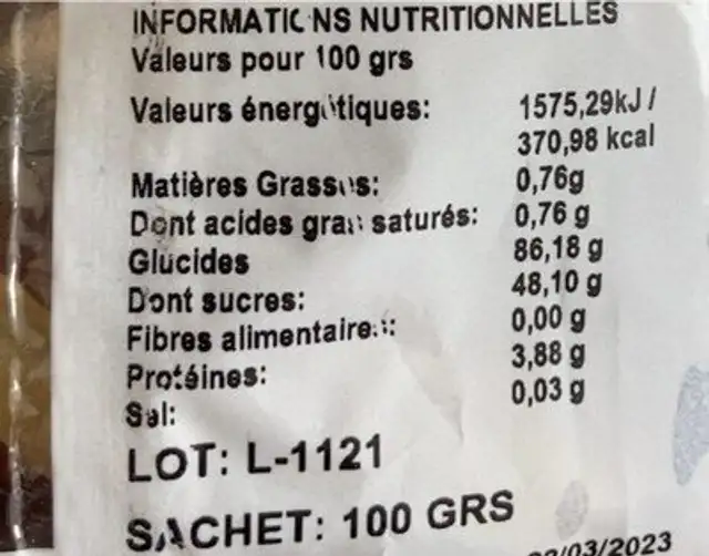 Bonbon halal nutrition facts table