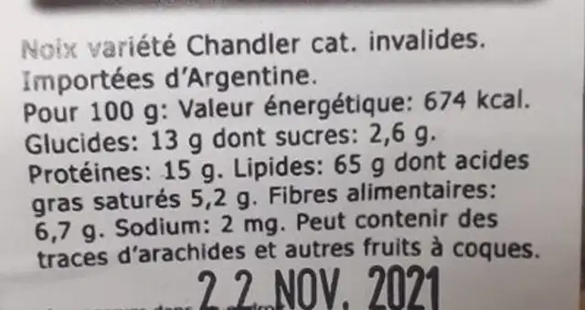 CERNEAU DE NOIX nutrition facts table