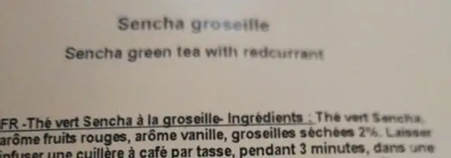 Thé Geisha ingredients label