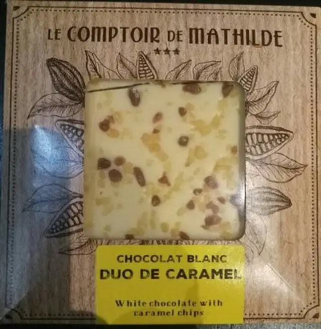 Chocolat blanc duo de caramel front packaging