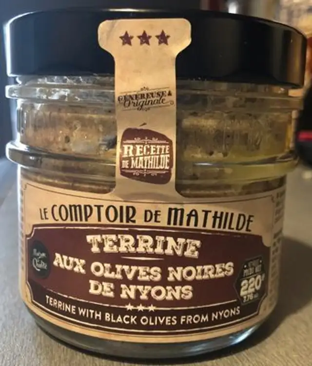 Terrine aux olives noires de nyons front packaging