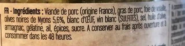 Terrine aux olives noires de nyons ingredients label