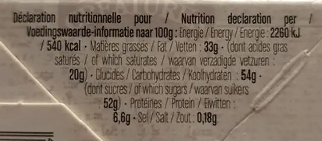 Vif d'Or - Chocolat chaud nutrition facts table