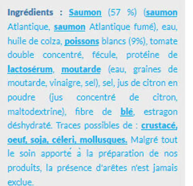 Rillettes de saumon ingredients label