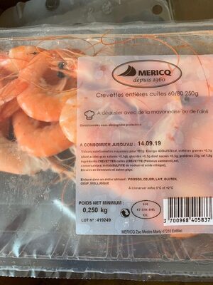 Crevettes entières cuites 60/80