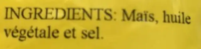 Mais frit petit ingredients label