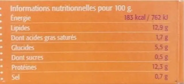 Pétoncles Suce Vieira nutrition facts table