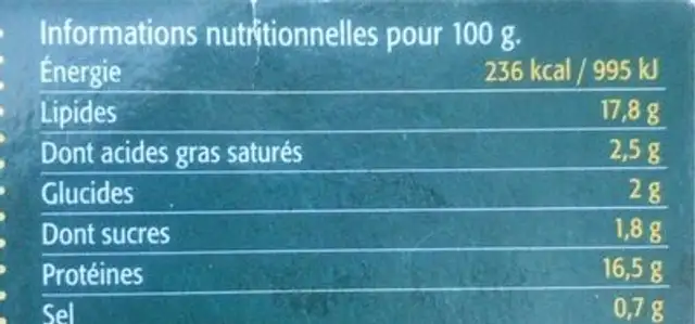 Calamars en morceau nutrition facts table