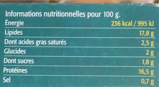 Calamars en morceaux sauce ravigote nutrition facts table