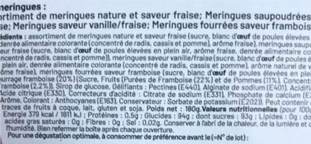 Mix meringue nutrition facts table