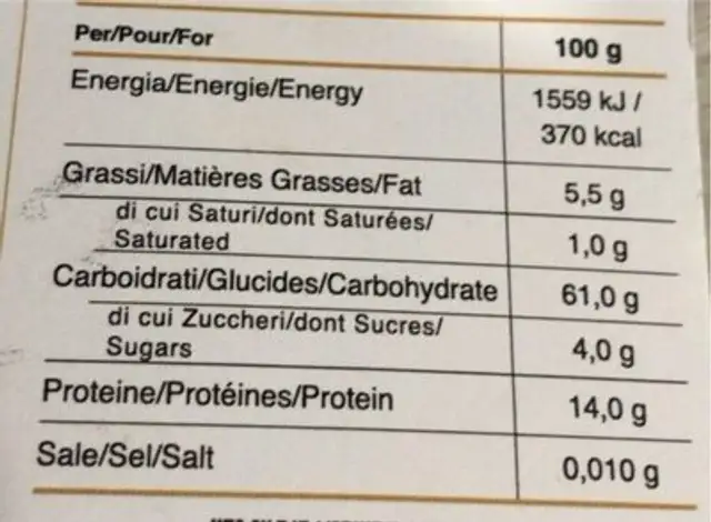 Fusilli bio nutrition facts table