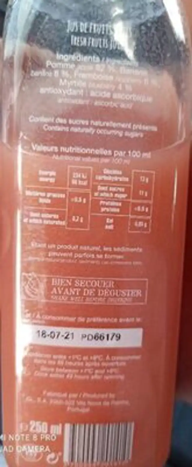 Fruits rouges nutrition facts table
