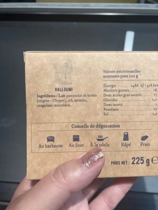 Halloumi ingredients label
