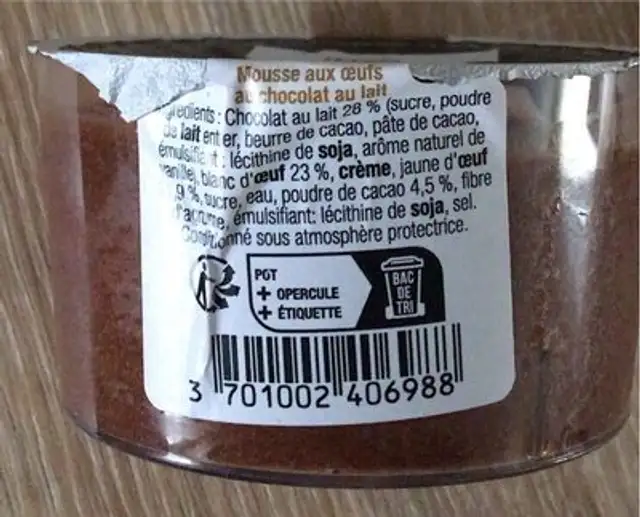 Mousse au chocolat nutrition facts table