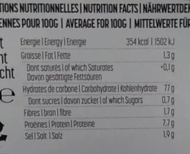Risotto funghi porcini nutrition facts table