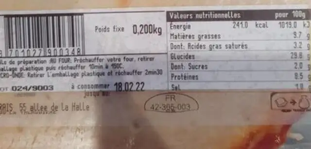 Pizza champignons nutrition facts table