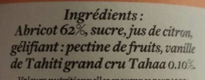 Abricot Vanille ingredients label