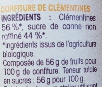 Confiture clémentines ingredients label