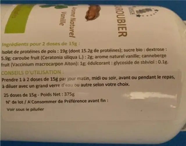 Collation du Caroubier nutrition facts table
