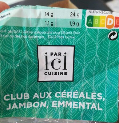 Sandwich club aux céréales, jambon, emmental front packaging