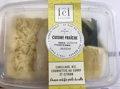 Cabillaud, riz, courgettes au curry et citron