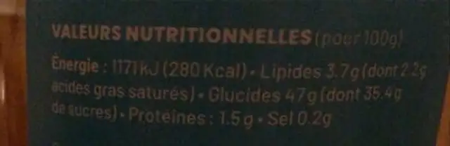Baba billes nutrition facts table
